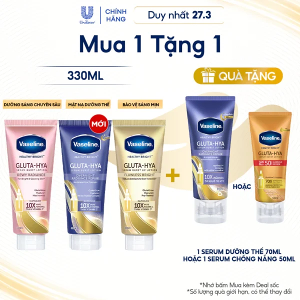 Serum Vaseline Gluta-Hya Dưỡng Da Sáng Mịn Sau 7 Ngày 330ML